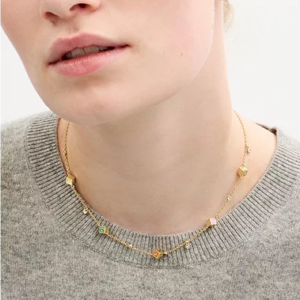 COACH Faux Stone Signature Logo Enamel Cube Strand Necklace Gold NWT + Dustbag - Picture 2 of 6